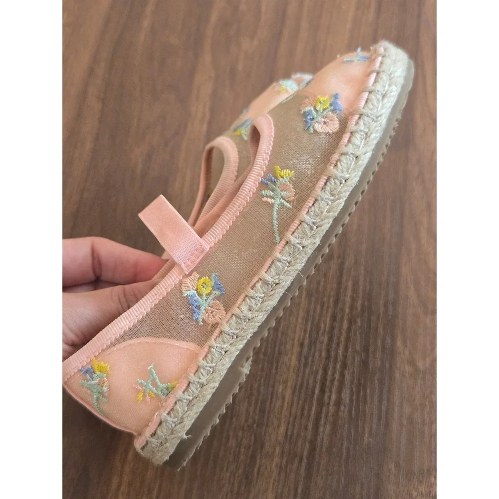 Cat & Jack Girls Pink Floral Embroidered Espadrille Flats Shoes Size 9c Toddler